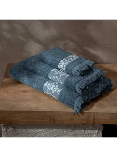 Hereke 3-Piece Towel Set 100% Cotton Jacquard Blue-Blue - 2