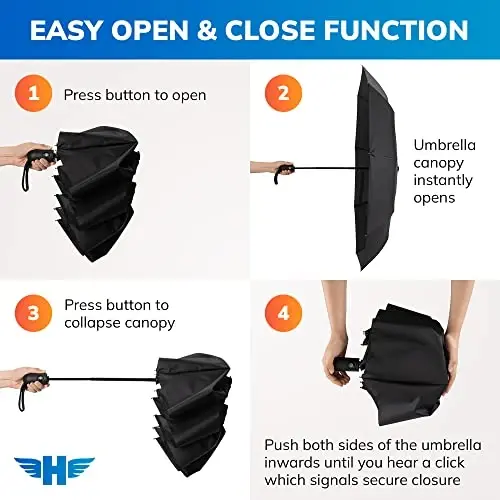 HERO Windproof Travel Umbrella – Premium Auto Open/Close, Lightweight, Compact, Portable Umbrella with 2-Person Coverage for Travel – Fits Easily in a Purse or Backpack - 2
