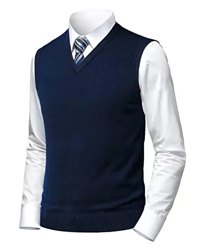 Herothorn Mens Soft V Neck Crew Neck Knitted Sweater Vest Solid Sleeveless Pullover Slim Fit Plain Color for Dad Husband 