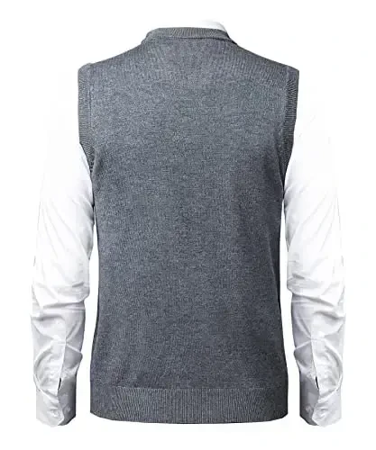 Herothorn Mens Soft V Neck Crew Neck Knitted Sweater Vest Solid Sleeveless Pullover Slim Fit Plain Color for Dad Husband - 3