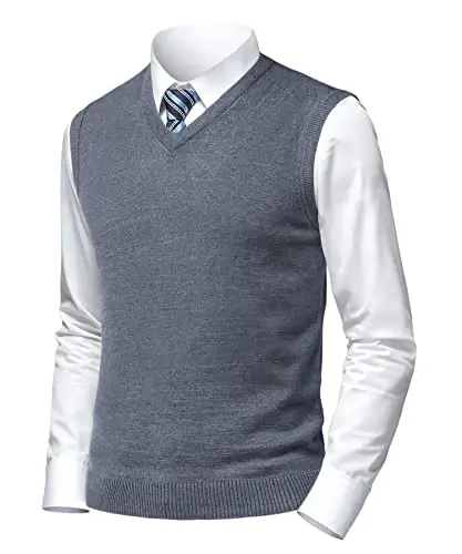 Herothorn Mens Soft V Neck Crew Neck Knitted Sweater Vest Solid Sleeveless Pullover Slim Fit Plain Color for Dad Husband - 1