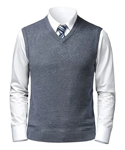 Herothorn Mens Soft V Neck Crew Neck Knitted Sweater Vest Solid Sleeveless Pullover Slim Fit Plain Color for Dad Husband - 2