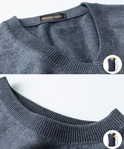 Herothorn Mens Soft V Neck Crew Neck Knitted Sweater Vest Solid Sleeveless Pullover Slim Fit Plain Color for Dad Husband - 6