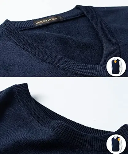 Herothorn Mens Soft V Neck Crew Neck Knitted Sweater Vest Solid Sleeveless Pullover Slim Fit Plain Color for Dad Husband - 3