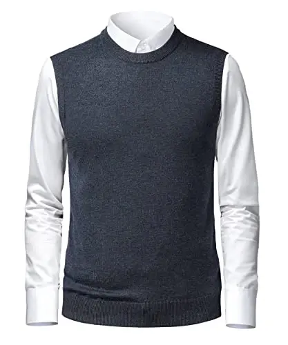 Herothorn Mens Soft V Neck Crew Neck Knitted Sweater Vest Solid Sleeveless Pullover Slim Fit Plain Color for Dad Husband - HEROTHORN (1)