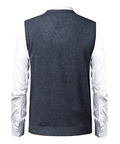 Herothorn Mens Soft V Neck Crew Neck Knitted Sweater Vest Solid Sleeveless Pullover Slim Fit Plain Color for Dad Husband - 3