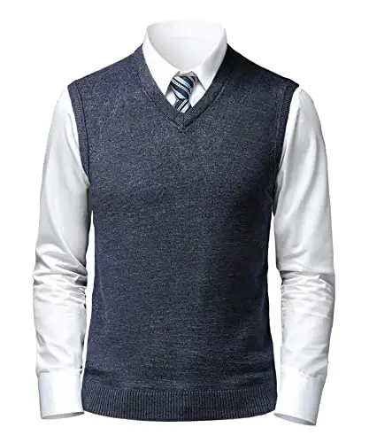 Herothorn Mens Soft V Neck Crew Neck Knitted Sweater Vest Solid Sleeveless Pullover Slim Fit Plain Color for Dad Husband - HEROTHORN (1)