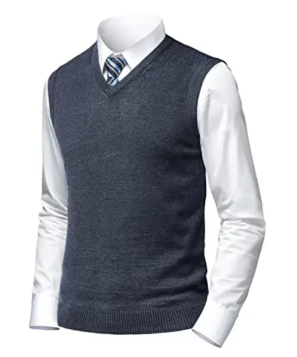 Herothorn Mens Soft V Neck Crew Neck Knitted Sweater Vest Solid Sleeveless Pullover Slim Fit Plain Color for Dad Husband - 1