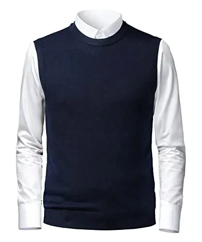Herothorn Mens Soft V Neck Crew Neck Knitted Sweater Vest Solid Sleeveless Pullover Slim Fit Plain Color for Dad Husband - 2