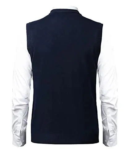 Herothorn Mens Soft V Neck Crew Neck Knitted Sweater Vest Solid Sleeveless Pullover Slim Fit Plain Color for Dad Husband - 3