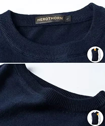 Herothorn Mens Soft V Neck Crew Neck Knitted Sweater Vest Solid Sleeveless Pullover Slim Fit Plain Color for Dad Husband - 6