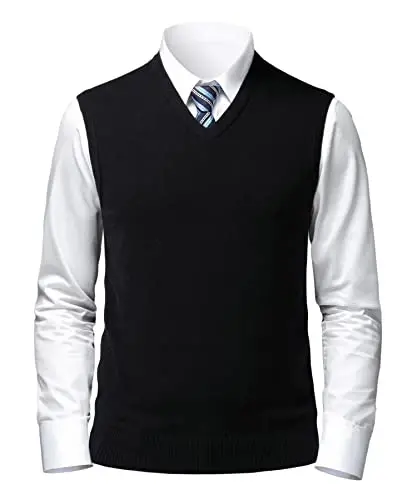 Herothorn Mens Soft V Neck Crew Neck Knitted Sweater Vest Solid Sleeveless Pullover Slim Fit Plain Color for Dad Husband - 2