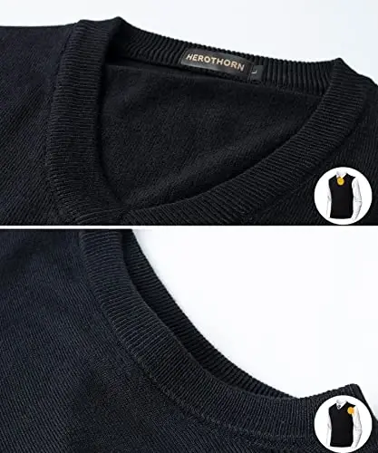 Herothorn Mens Soft V Neck Crew Neck Knitted Sweater Vest Solid Sleeveless Pullover Slim Fit Plain Color for Dad Husband - 6