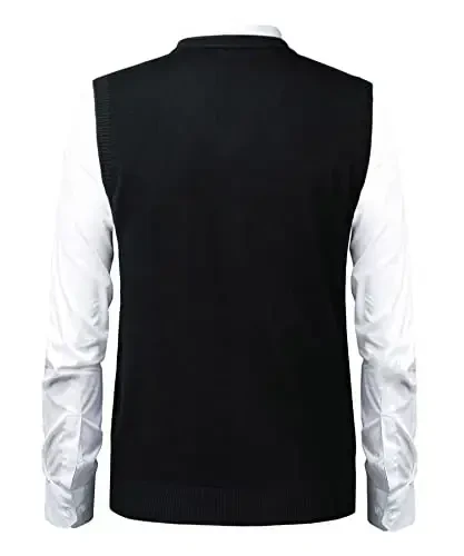 Herothorn Mens Soft V Neck Crew Neck Knitted Sweater Vest Solid Sleeveless Pullover Slim Fit Plain Color for Dad Husband - 3