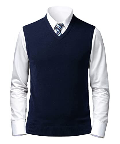 Herothorn Mens Soft V Neck Crew Neck Knitted Sweater Vest Solid Sleeveless Pullover Slim Fit Plain Color for Dad Husband - 2