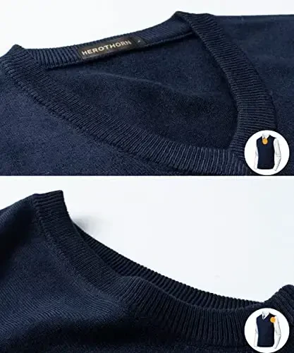 Herothorn Mens Soft V Neck Crew Neck Knitted Sweater Vest Solid Sleeveless Pullover Slim Fit Plain Color for Dad Husband - 3