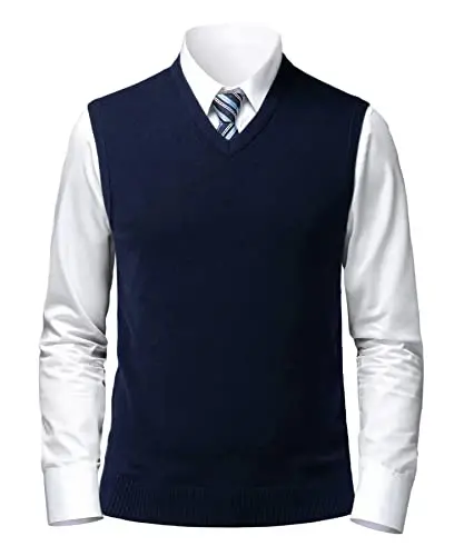 Herothorn Mens Soft V Neck Crew Neck Knitted Sweater Vest Solid Sleeveless Pullover Slim Fit Plain Color for Dad Husband - 6