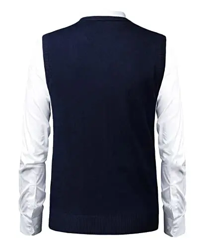 Herothorn Mens Soft V Neck Crew Neck Knitted Sweater Vest Solid Sleeveless Pullover Slim Fit Plain Color for Dad Husband - 7