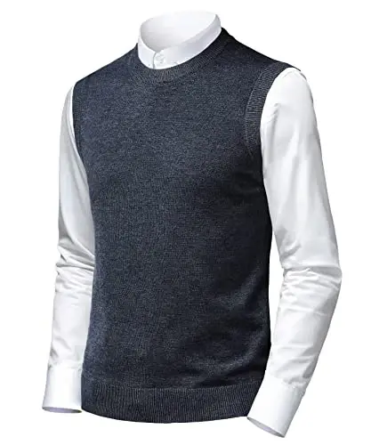 Herothorn Mens Soft V Neck Crew Neck Knitted Sweater Vest Solid Sleeveless Pullover Slim Fit Plain Color for Dad Husband - HEROTHORN