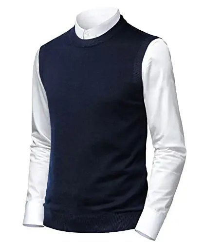 Herothorn Mens Soft V Neck Crew Neck Knitted Sweater Vest Solid Sleeveless Pullover Slim Fit Plain Color for Dad Husband 