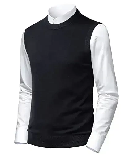 Herothorn Mens Soft V Neck Crew Neck Knitted Sweater Vest Solid Sleeveless Pullover Slim Fit Plain Color for Dad Husband - MODAZONE