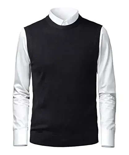 Herothorn Mens Soft V Neck Crew Neck Knitted Sweater Vest Solid Sleeveless Pullover Slim Fit Plain Color for Dad Husband - MODAZONE (1)