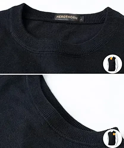 Herothorn Mens Soft V Neck Crew Neck Knitted Sweater Vest Solid Sleeveless Pullover Slim Fit Plain Color for Dad Husband - 6