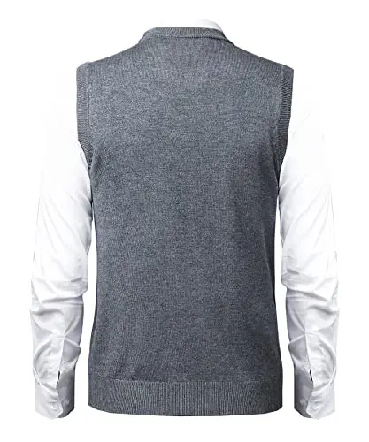 Herothorn Mens Soft V Neck Crew Neck Knitted Sweater Vest Solid Sleeveless Pullover Slim Fit Plain Color for Dad Husband - 3