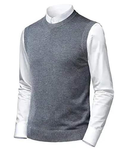 Herothorn Mens Soft V Neck Crew Neck Knitted Sweater Vest Solid Sleeveless Pullover Slim Fit Plain Color for Dad Husband - 1