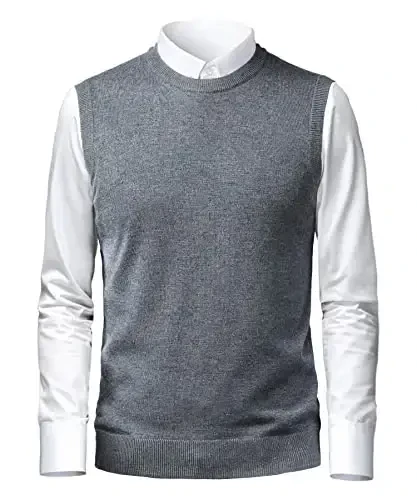 Herothorn Mens Soft V Neck Crew Neck Knitted Sweater Vest Solid Sleeveless Pullover Slim Fit Plain Color for Dad Husband - 2
