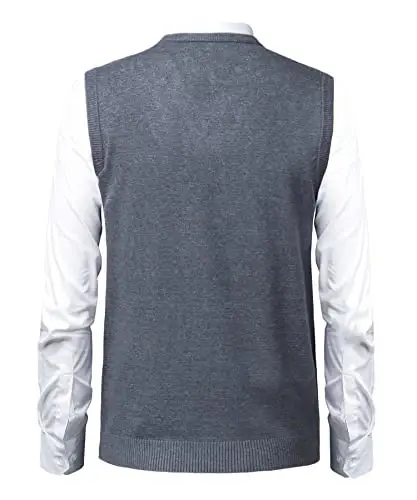 Herothorn Mens Soft V Neck Crew Neck Knitted Sweater Vest Solid Sleeveless Pullover Slim Fit Plain Color for Dad Husband - 3