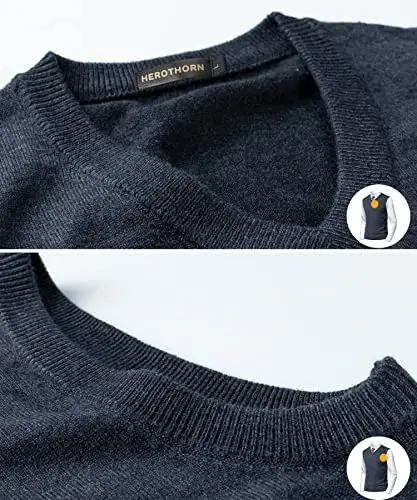 Herothorn Mens Soft V Neck Crew Neck Knitted Sweater Vest Solid Sleeveless Pullover Slim Fit Plain Color for Dad Husband - 6