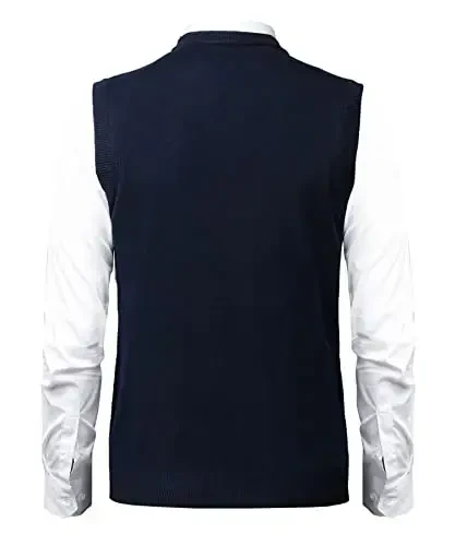 Herothorn Mens Soft V Neck Crew Neck Trikotajli Jilet Jilet Qattiq Yengsiz Pullover Slim Fit Oddiy Rang Ota Er uchun - 3