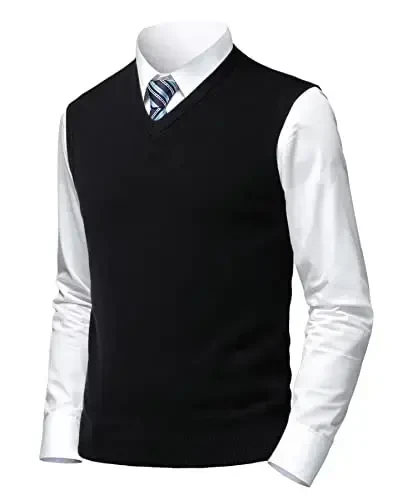 Herothorn Mens yumshoq V bo'yinli tor bo'yinli trikotaj jilet qattiq yengsiz kozok Slim Fit Ota Eri uchun tekis rang - 1
