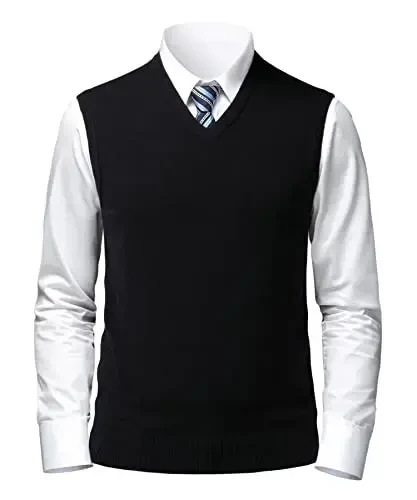 Herothorn Mens yumshoq V bo'yinli tor bo'yinli trikotaj jilet qattiq yengsiz kozok Slim Fit Ota Eri uchun tekis rang - 2