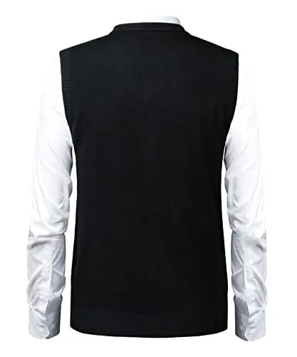 Herothorn Mens yumshoq V bo'yinli tor bo'yinli trikotaj jilet qattiq yengsiz kozok Slim Fit Ota Eri uchun tekis rang - 3