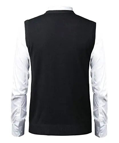 Herothorn Mens yumshoq V-bo'yinli torli trikotaj sviter jilet Qattiq yengsiz kozok Slim Fit Ota er uchun tekis rang - 3