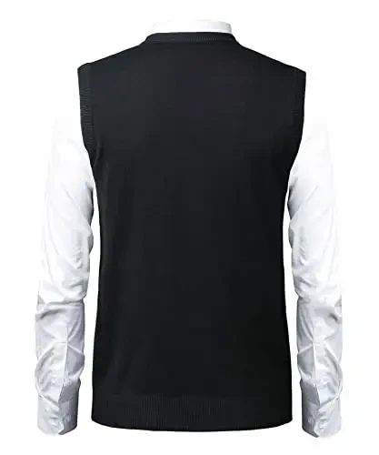 Herothorn Mens yumshoq V-bo'yinli torli trikotaj sviter jilet Qattiq yengsiz kozok Slim Fit Ota er uchun tekis rang - 3