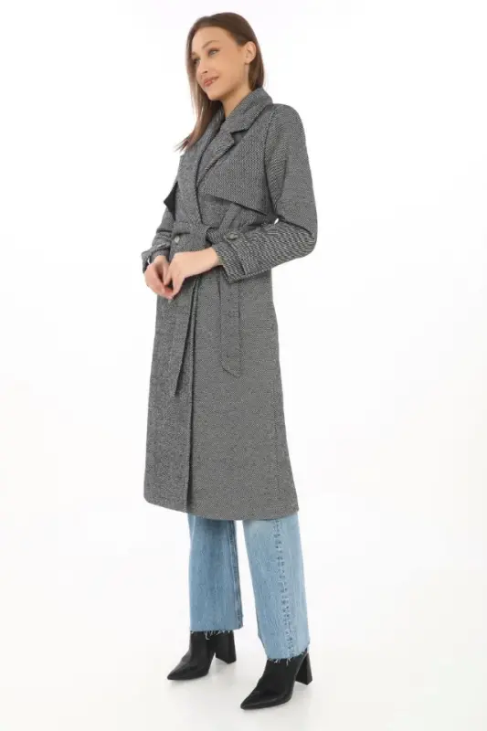 Herringbone Cashmere Long Overcoat - Dyed Gray - 1