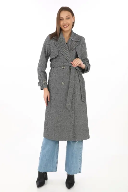 Herringbone Cashmere Long Overcoat - Dyed Gray - 3