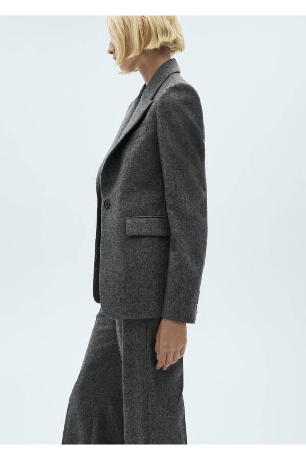 Herringbone Wool Blazer Jacket - 1