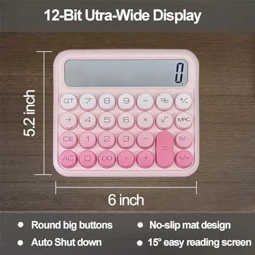 Calculators, Benkaim Desk Calculator,Basic Standard Calculator,12 Digit Large LCD Display Big Button Calculator for School, Home & Business Use(Pink Gradient) - BENKAIM (1)