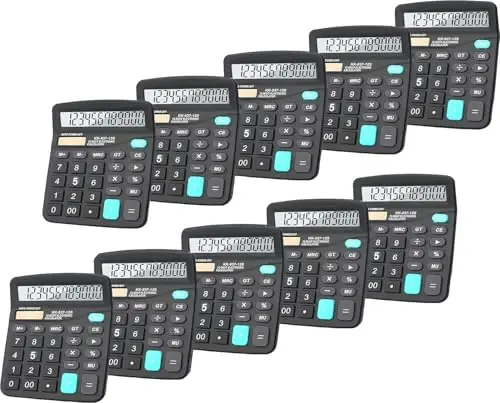Calculators, BESTWYA 12-Digit Dual Power Handheld Desktop Calculator with Large LCD Display Big Sensitive Button (Black, Pack of 10) - 1