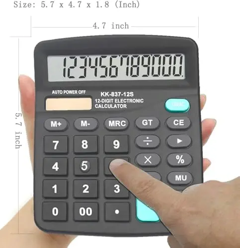 Calculators, BESTWYA 12-Digit Dual Power Handheld Desktop Calculator with Large LCD Display Big Sensitive Button (Black, Pack of 10) - 6