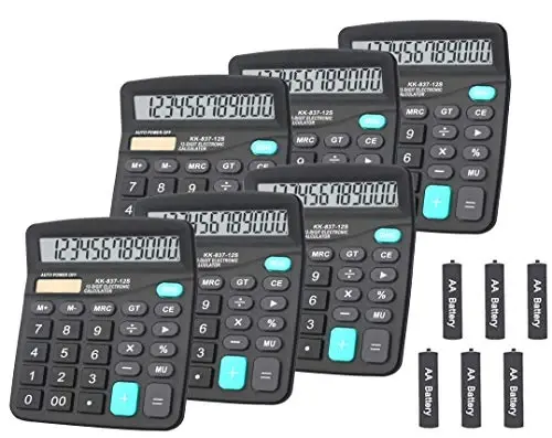 Calculators, BESTWYA 12-Digit Dual Power Handheld Desktop Calculator with Large LCD Display Big Sensitive Button (Black, Pack of 6) - 1