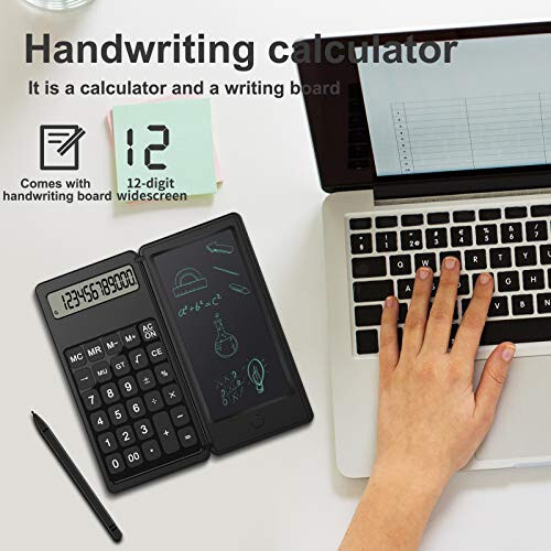 JEOEUS Doodle Pad Calculators, Kids Calculator with Writing Tablet & 6 LCD Display, 12 Digit Electronic Board Drawing/Memo Pads - 4