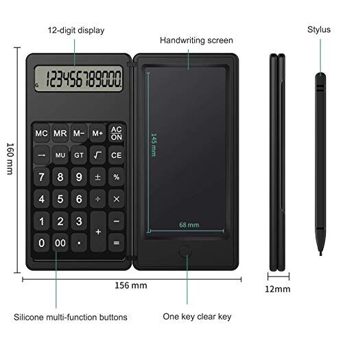 JEOEUS Doodle Pad Calculators, Kids Calculator with Writing Tablet & 6 LCD Display, 12 Digit Electronic Board Drawing/Memo Pads - 6