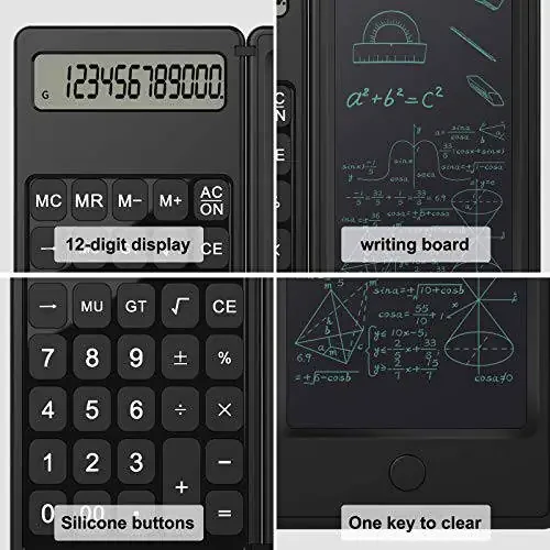 JEOEUS Doodle Pad Calculators, Kids Calculator with Writing Tablet & 6 LCD Display, 12 Digit Electronic Board Drawing/Memo Pads - 5