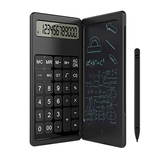 JEOEUS Doodle Pad Calculators, Kids Calculator with Writing Tablet & 6 LCD Display, 12 Digit Electronic Board Drawing/Memo Pads - JEOEUS