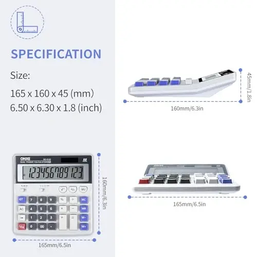 Calculators Desktop,ONXE 12 Digit Large Number LCD Display Office Desk Calculator, Two Way Power Battery and Solar,Big Button Standard Basic 4 Function Basics Calculators for Office Financial - ONXE (1)